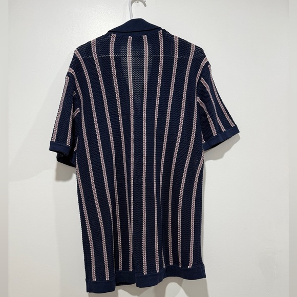 Express Navy Striped Button-Up sweater polo men’s shirt size medium - Picture 4 of 5